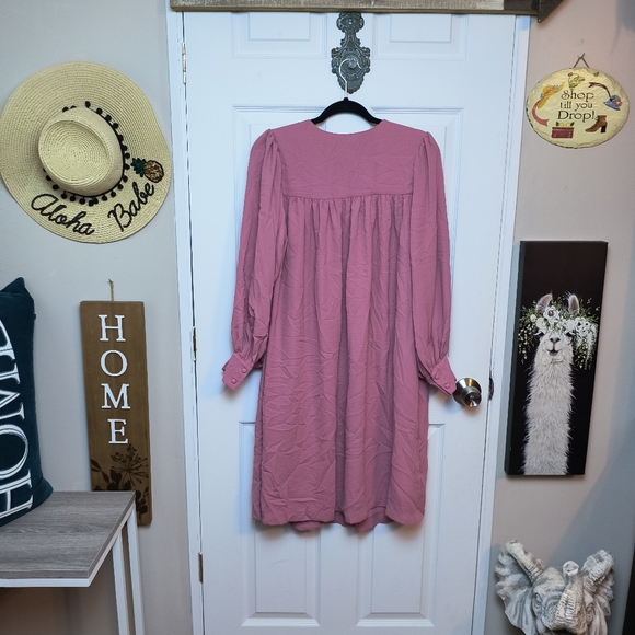 Women's Balloon Long Sleeve Dress - Prologue Sz M Cottagecore Dusty Rose Pink - Picture 10 of 10
